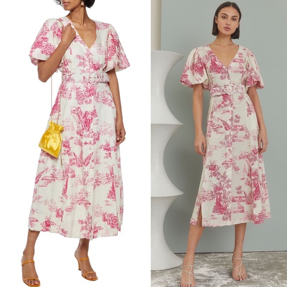 NICHOLAS Dresses & Skirts - Nicholas Troy Pink Toile French Pattern Midi Dress